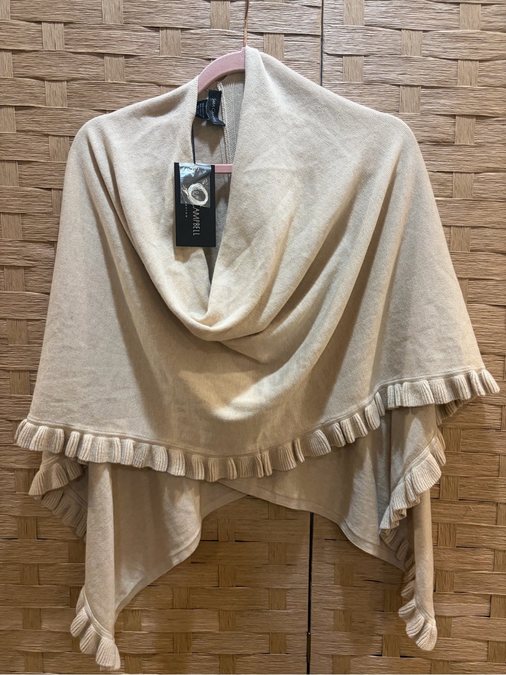 Sara Campbell Beige Cream Poncho with Ruffle Trim